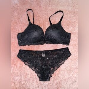 NWOT Black Rhinestone Biofit Push- Up Bra and Panty Set!!